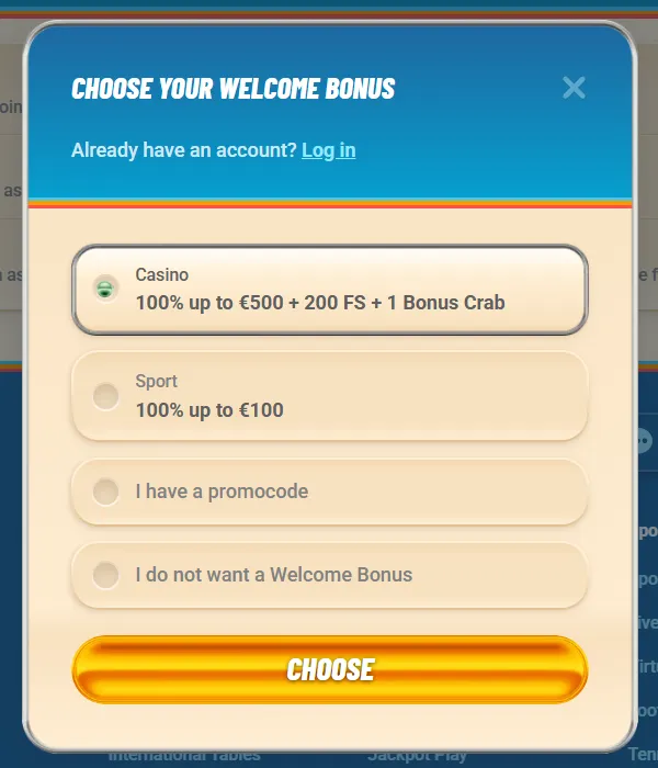 Wählen Sie Ihren Willkommensbonus